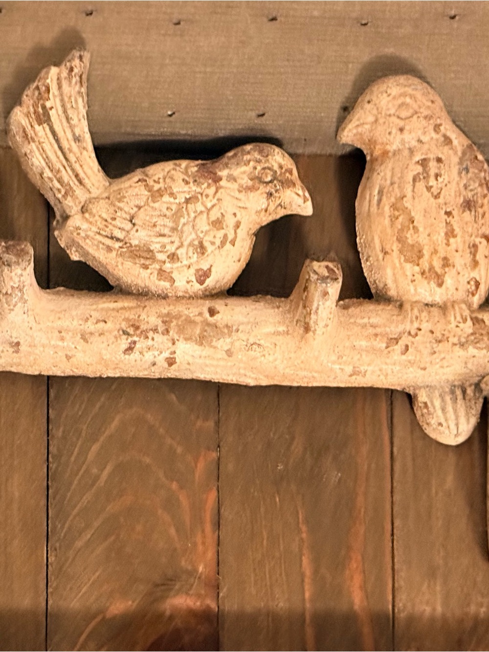 Rustic Beige Cast Iron Bird Wall Double Hook Accent